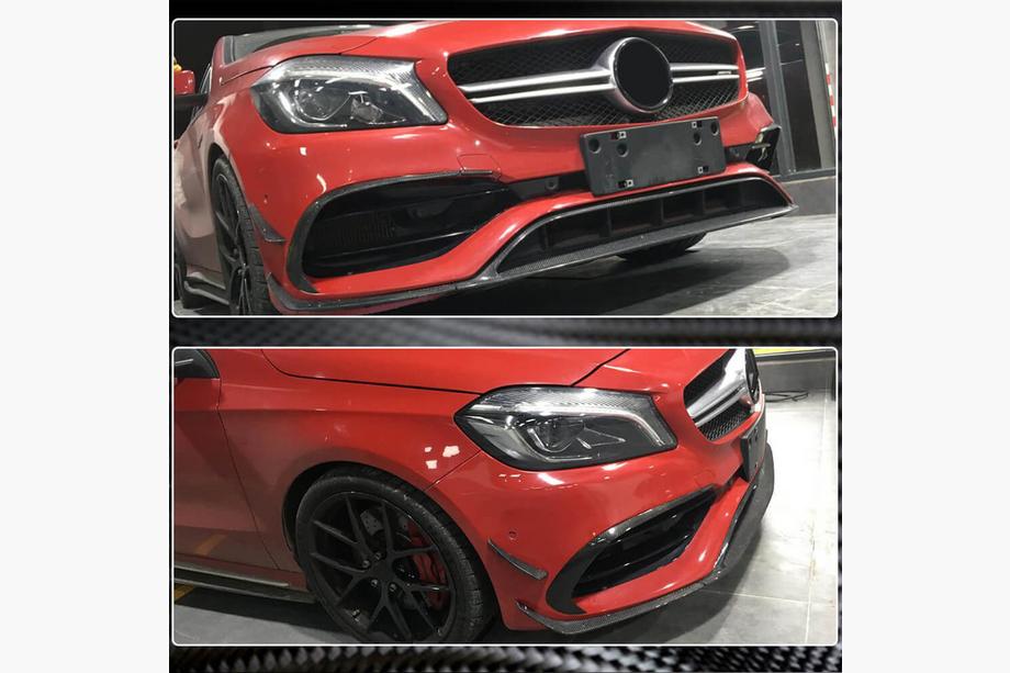 Mercedes A-Klasse W176 2012–2018 Carbon frontbumper lip (voor AMG-Line / A45 AMG HB 2016-2018, carbon) Foto 3