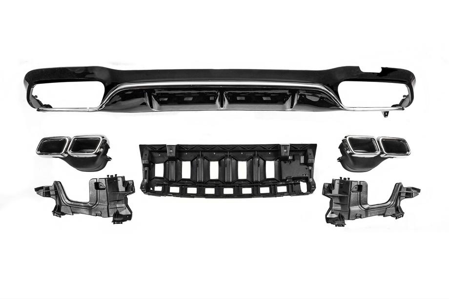 Mercedes E-class W213 2016–2023 Achterdiffuser met uitlaatsierstukken E63-Design Silver (voor AMG/AMG-Line 2016-2020) Image