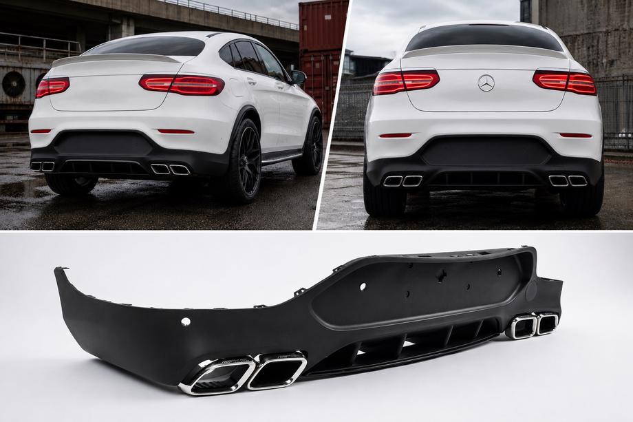 Mercedes GLC Coupé C253 2016–2023 Achterdiffuser met uitlaatsierstukken Silver (AMG63-design) Image