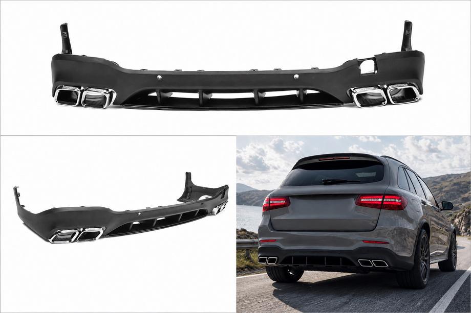 Mercedes GLC X253 2015–2022 Achterdiffuser met uitlaatsierstukken Silver (AMG63 Design) Image