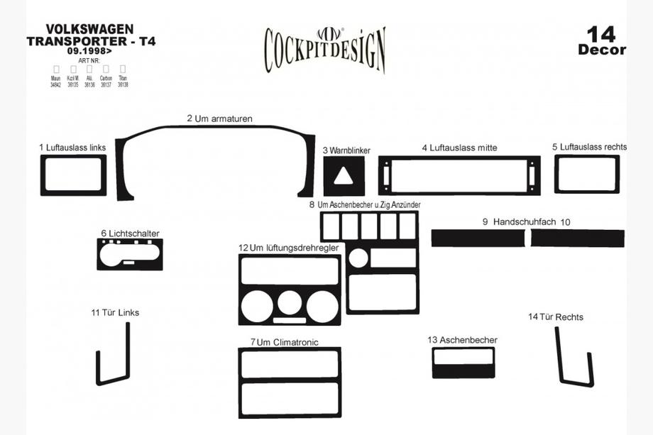Volkswagen T4 Transporter 1990–2003 Dashboard afdeklijsten (1999-2003) Foto 10