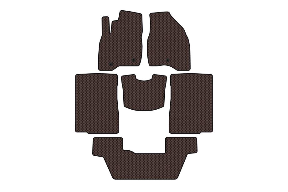 Ford Explorer 2011–2019 Rubberen automatten Carsuit (2015-2017, 3 rijen, 7-zits, bruin) Image