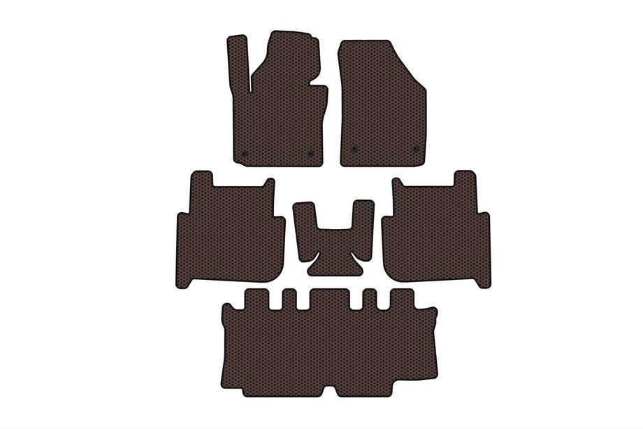 Volkswagen Touran 2003–2010 Rubberen automatten Carsuit (3 rijen, 2006-2010, 7-zits, bruin) Image