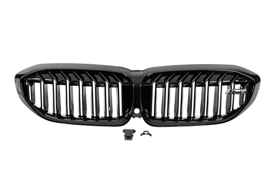 BMW 3 Serie G20/G21 2018– Niergrille M-Look V1 (2018-2022, glanzend zwart) Met camerabevestiging Foto 2