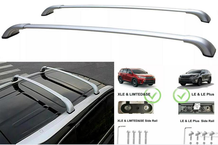 Toyota Highlander 2013–2019 Dakdragers (dwarsbalken) voor geïntegreerde dakrails OEM (2 stuks) Grijs Foto 9