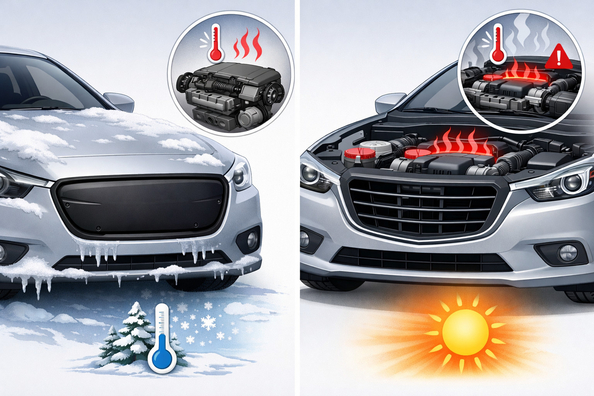 Winterafdekking voor de grille: schadelijk voor de motor, oververhitting voorkomen, dicht of met sleuven