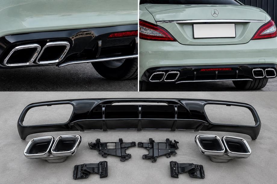 Mercedes CLS C218 2011–2018 Achterdiffuser met chromen uitlaattips (2015-2018, GT63 design) Foto 1