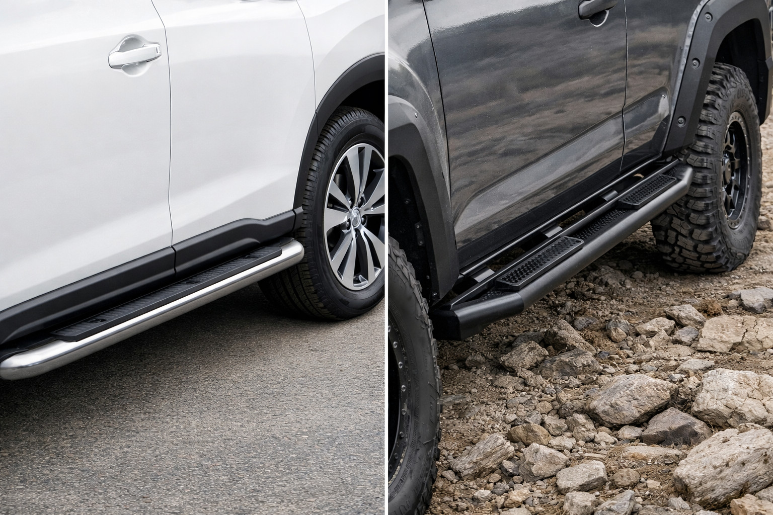 Zijdrempels of rock sliders: wat is beter voor een daily?