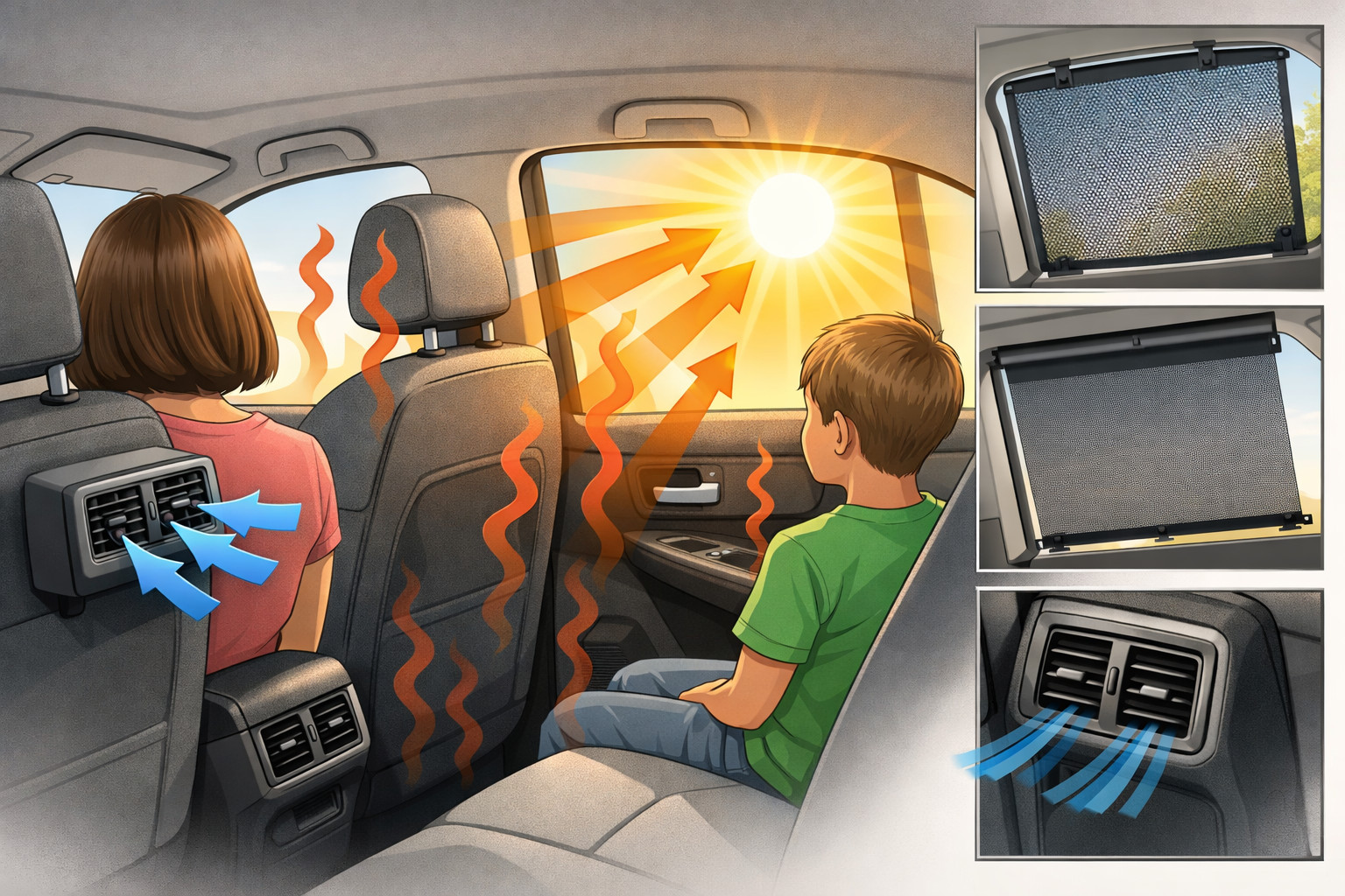 Wat te doen als de zon achterpassagiers verbrandt en het interieur oververhit raakt