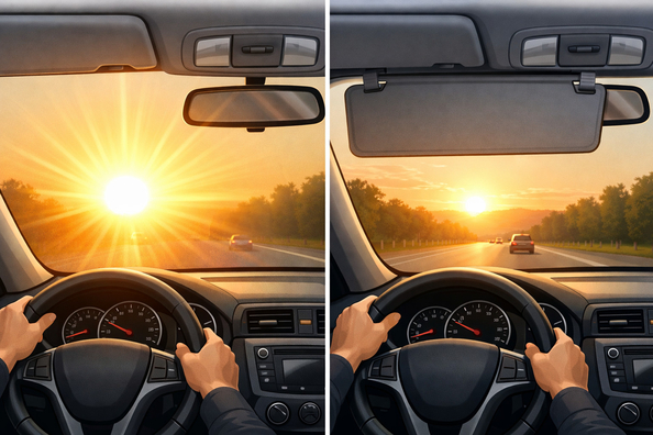 Waarom de zon ’s ochtends en ’s avonds verblindt en wanneer een voorruitvizier helpt Foto 1