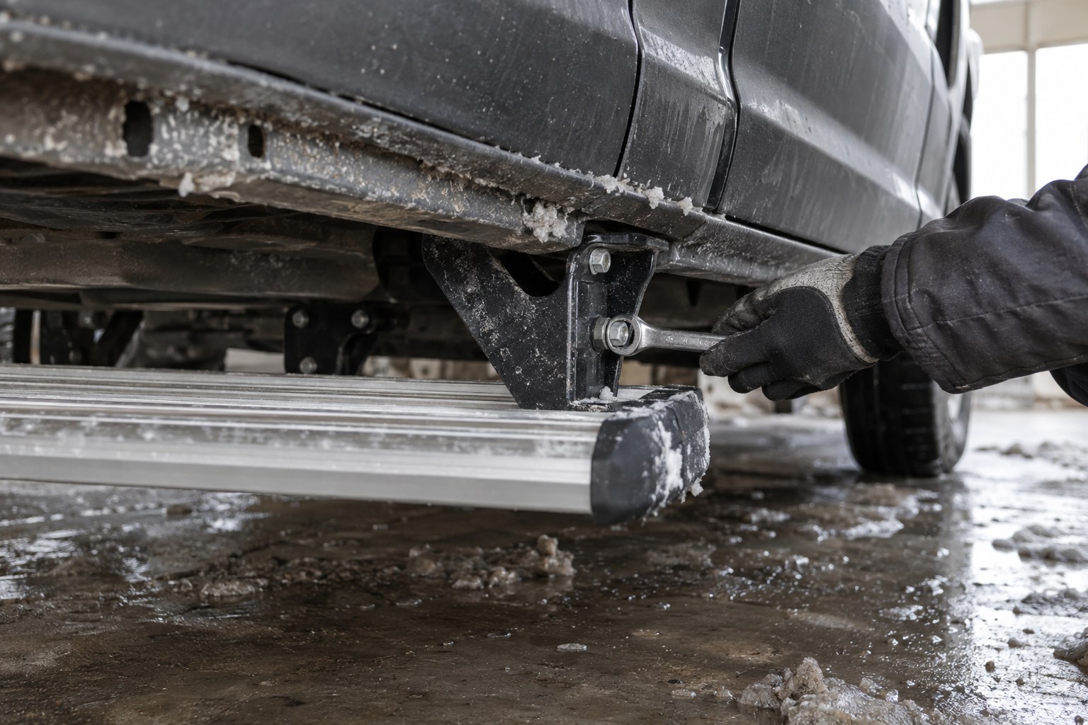 Bevestiging van sideskirts na de eerste sneeuw: roest, speling en piepen—controleren en aandraaien