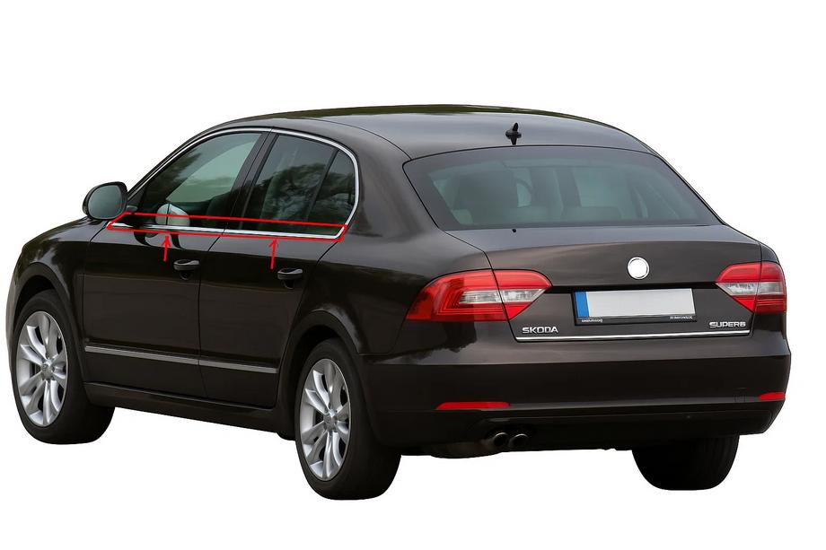 Skoda Superb 2009–2015 Raamomlijsting (4-delig, RVS) Image