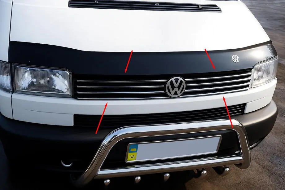 Volkswagen T4 Transporter 1990–2003 Grille sierlijsten rechte motorkap (8 stuks, RVS) Image