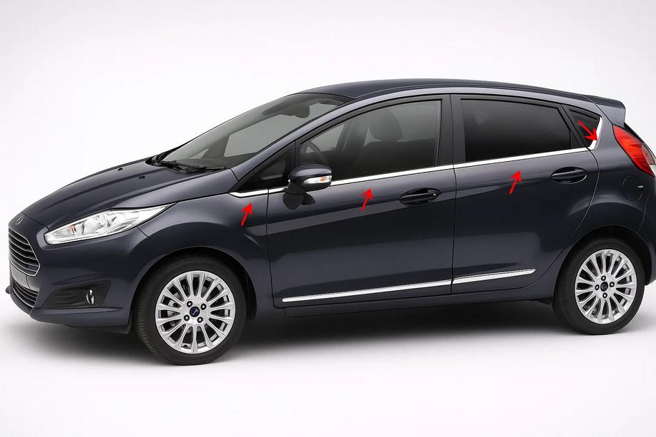 Ford Fiesta 2008–2017 Ruitlijsten (8 st., RVS) Image