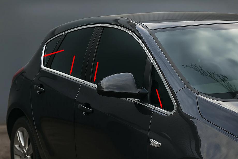 Opel Astra J 2009–2015 Onderste raamomlijsting set (Hatchback, 8-delig, RVS) Image