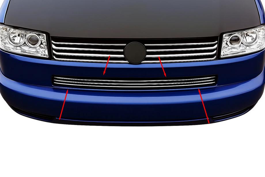 Volkswagen T4 Caravelle/Multivan 1990–2003 Sierlijsten voor bumperrooster (rechte motorkap) (3 stuks, RVS) Image