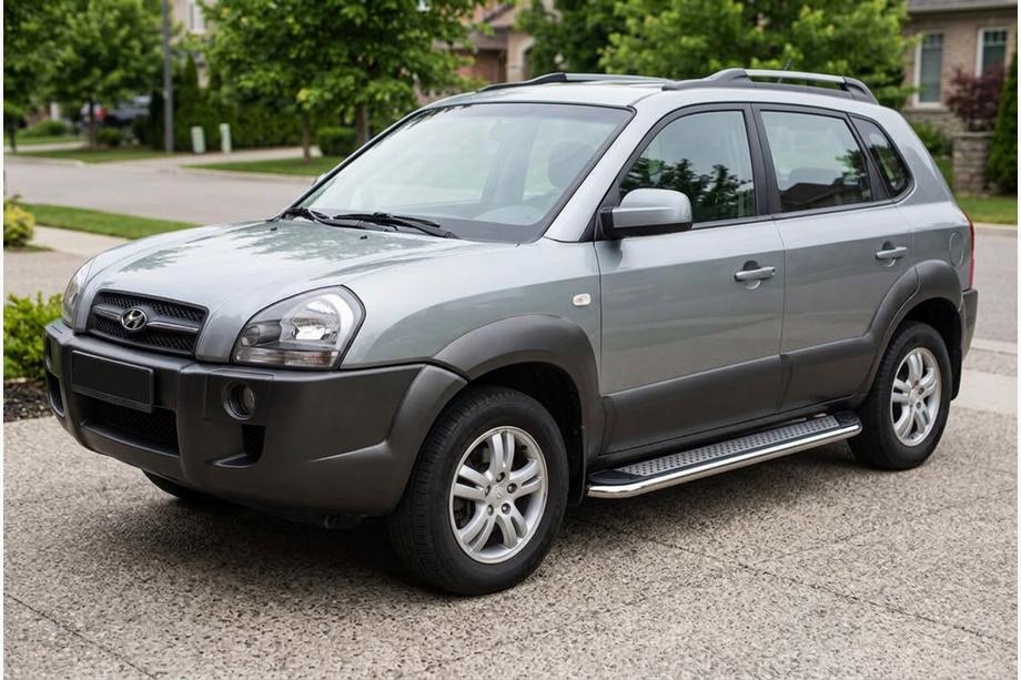 Hyundai Tucson JM 2004– Zijtreden Maydos V2 (2 st., aluminium/RVS) Foto 1