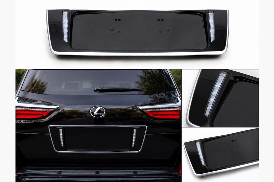 Lexus LX570/450d 2008–2022 Kentekenplaathouder achter met LED-verlichting (2007-2023) Zwarte kleur Image