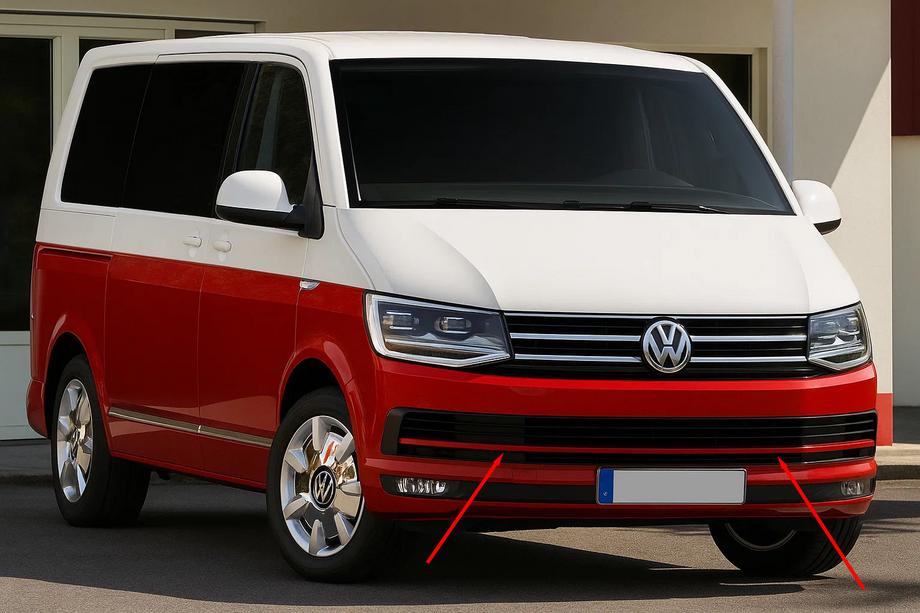 Volkswagen T6 2015–2024 Grillelijsten voor bumper 2015-2019 (3 stuks, rood) Foto 1