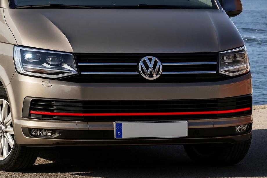 Volkswagen T6 2015–2024 Grillelijsten voor bumper 2015-2019 (3 stuks, rood) Foto 6