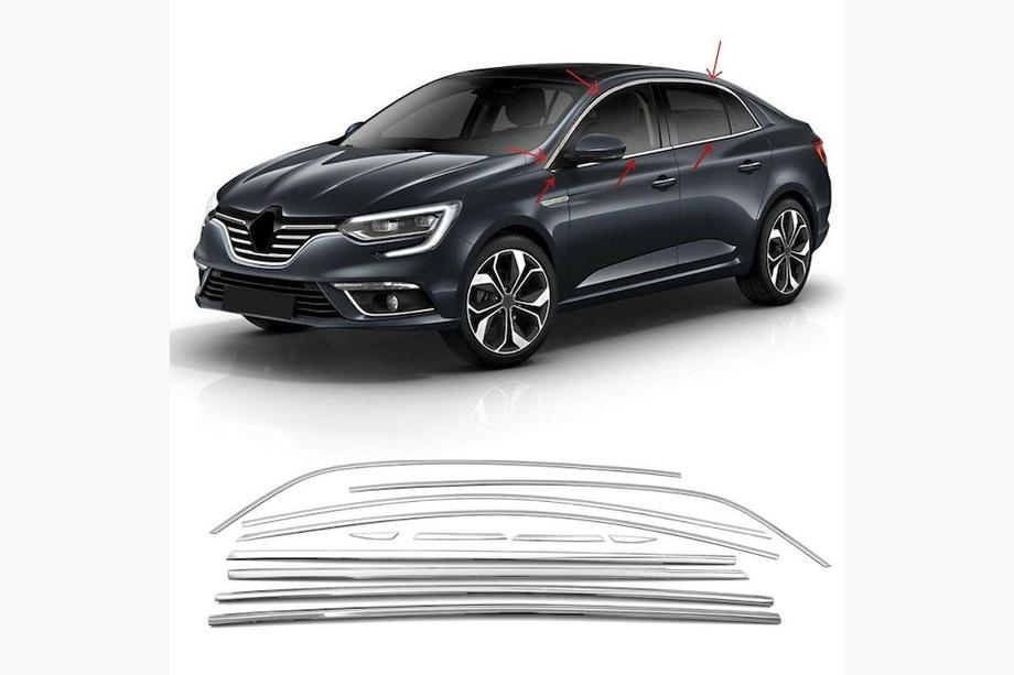 Renault Megane IV 2016–2025 Complete raamomlijsting (Sedan, 12 stuks, RVS) Carmos - Turks staal Image