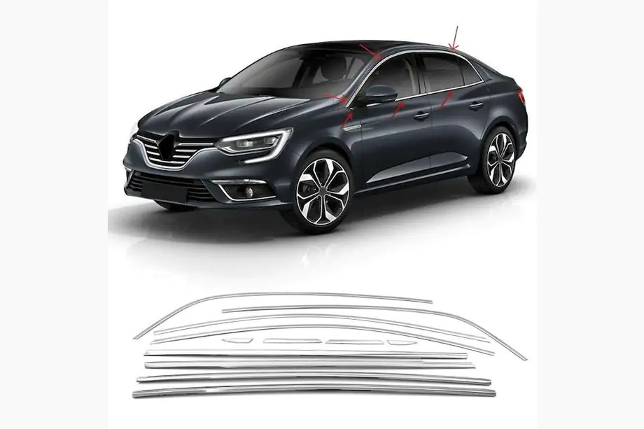 Renault Megane IV 2016–2025 Complete raamomlijsting (Sedan, 12 stuks, RVS) Image