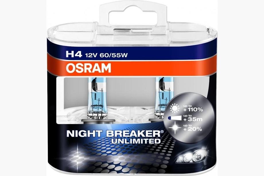 Osram H4 60/55W Night Breaker Unlimited +110% 64193NBU koplamp Foto 1