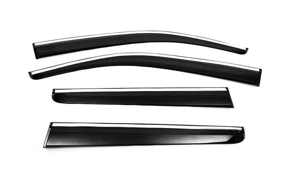 Nissan Navara 2006–2015 Raamdeflectoren met chromen sierlijst (4 stuks, Sunplex Chrome) Foto 3