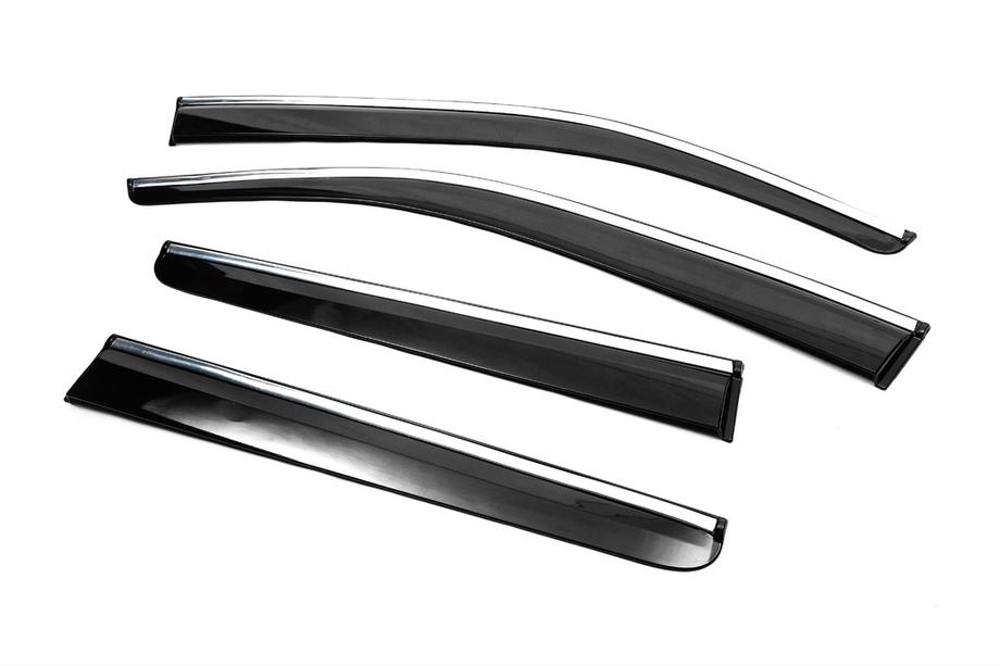 Nissan Navara 2006–2015 Raamdeflectoren met chromen sierlijst (4 stuks, Sunplex Chrome) Foto 4