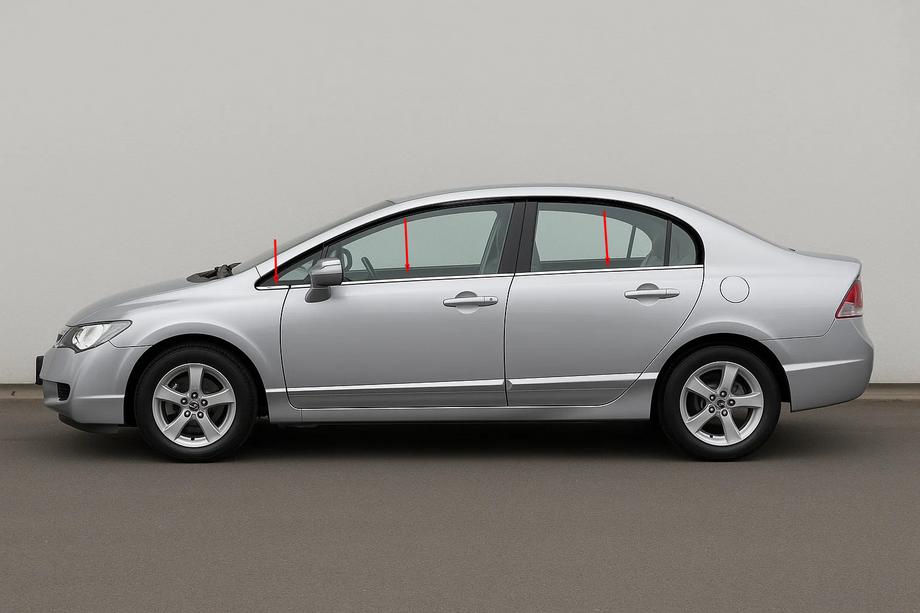Honda Civic Sedan VIII 2006–2011 Onderste raamlijsten (6 stuks, RVS) OmsaLine - Italiaans roestvrij staal Image